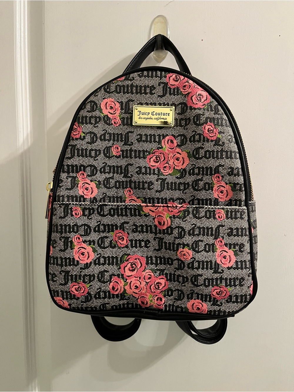 Juicy Couture Black and Pink Rose Logo Mini Backpack